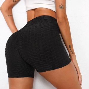Wide Waistband Textured Knit Biker Shorts